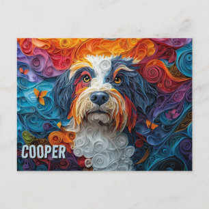 Bartete Collie Paper Quilling Art Dog Portrait Postkarte