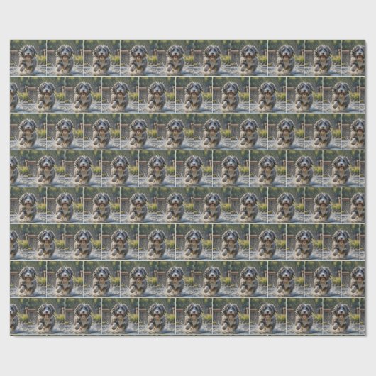 Bartete Collie plashing in Pfütze Geschenkpapier (Flach)