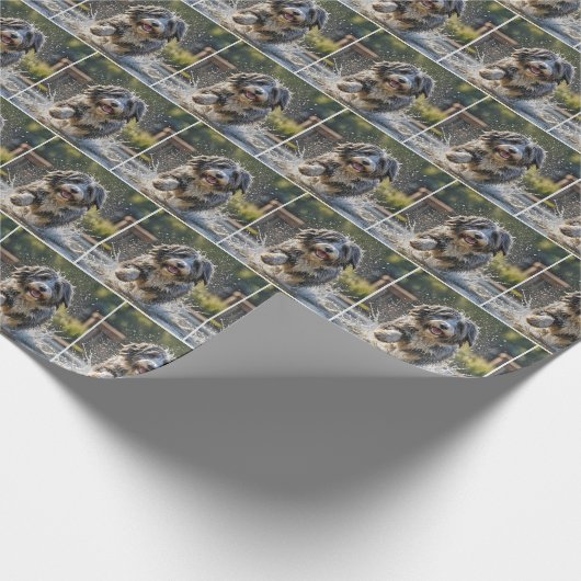 Bartete Collie plashing in Pfütze Geschenkpapier (Ecke)