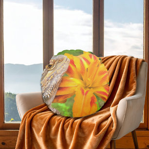 Bartete Drache und Orange Lily Print Rundes Kissen