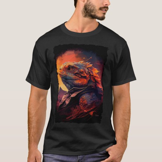 Bartete Drachenberge Sonnenuntergang-Eidechse Retr T-Shirt (Vorderseite)
