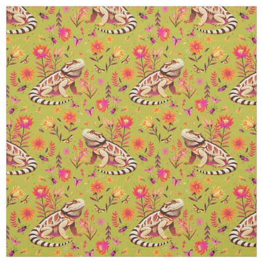 Bartete Drachenflora auf hellgrünem Hintergrund Stoff (Muster)