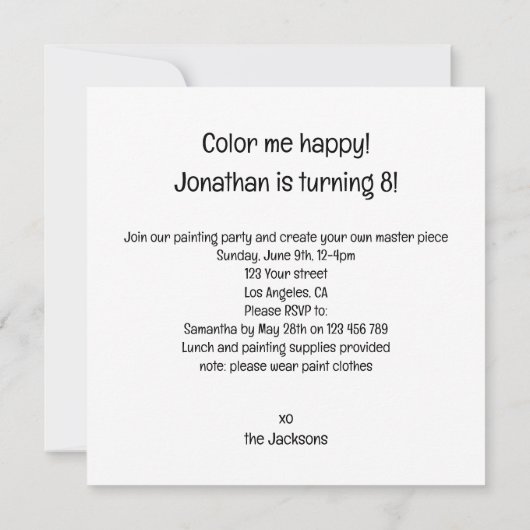 Bartete Party, Chamäleon Geburtstag Einladung (Rückseite)