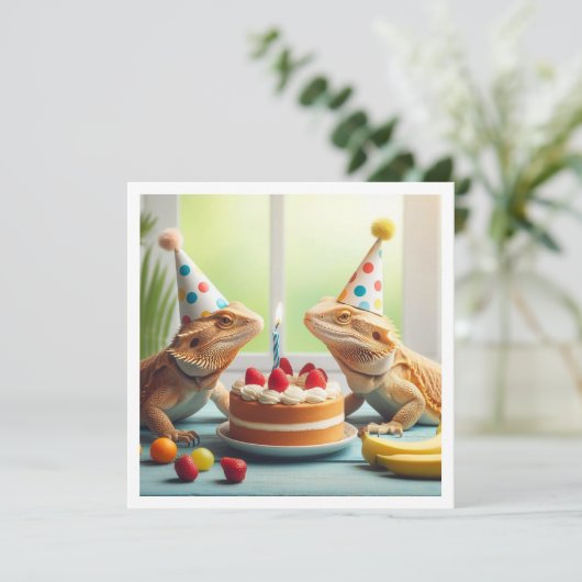 Bartete Party, Chamäleon Geburtstag Einladung (Stehend Vorderseite)