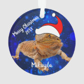 Barteter Drache in Weihnachtsmannmütze   Ornament (Rückseite)