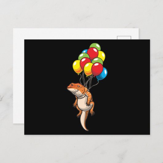 Barteter Dragon Pogona mit Ballon Postkarte (Vorne/Hinten)