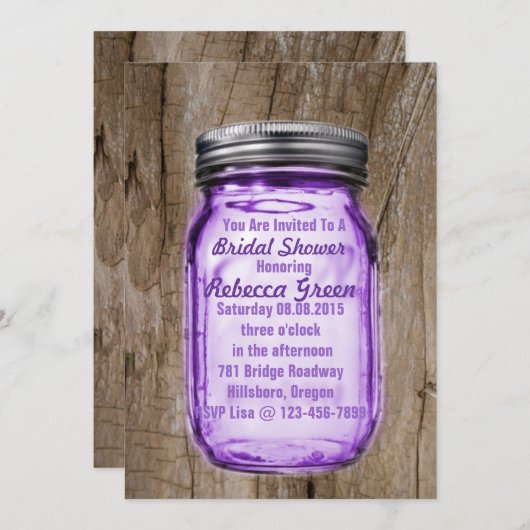 Bartholz Rustic Mason Jar Country Brautparty Einladung (Vorne/Hinten)