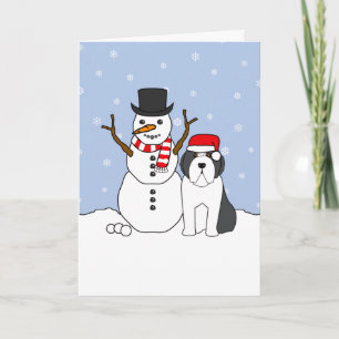 Bärtiger Collie und Schneemann Feiertagskarte