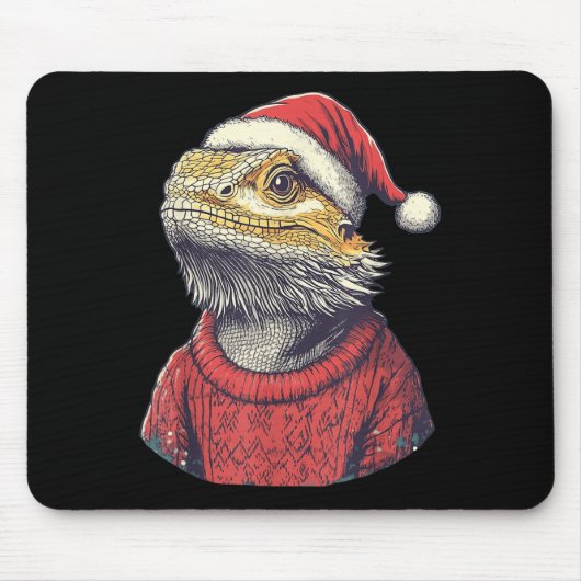 Bärtiger Drache hässlicher Pullover Santa Hut Weih Mousepad (Vorne)
