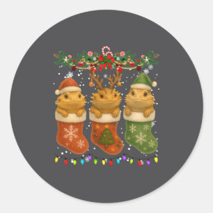 Bärtiger Drache in Weihnachts-Socken leuchtet Bart Runder Aufkleber