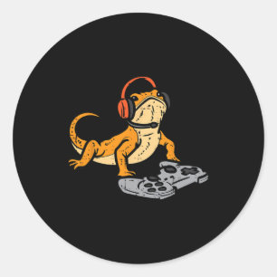 Bärtiger Drache Videospiel Lustiger Gamer Tier Män Runder Aufkleber