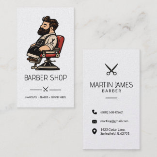 Bärtiger Friseurstuhl-Maskottchen Hairstylist Visitenkarte