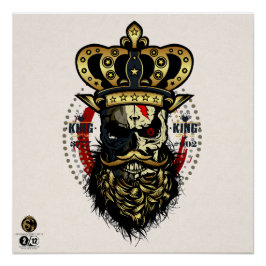 Bärtiger Hipster-Totenkopf und Schnurrbart Poster