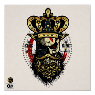 Bärtiger Hipster-Totenkopf und Schnurrbart Poster