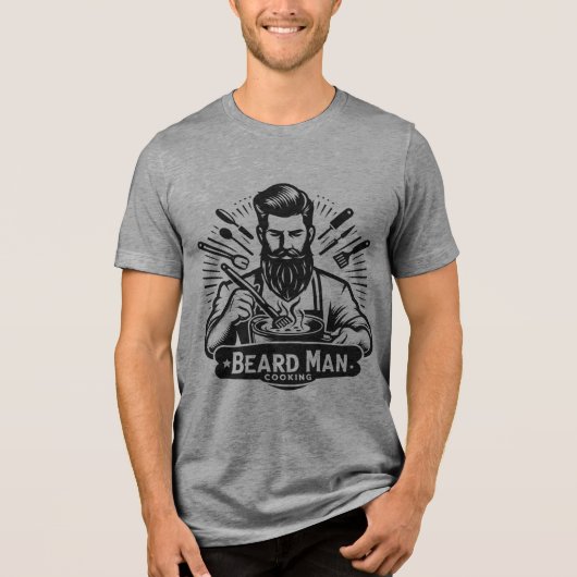 Bärtiger Mann Kochen T-Shirt Tri-Blend Shirt (Vorderseite)