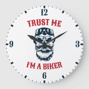 Bärtiger Totenkopf Motorrad Trau mir, ich bin Große Wanduhr