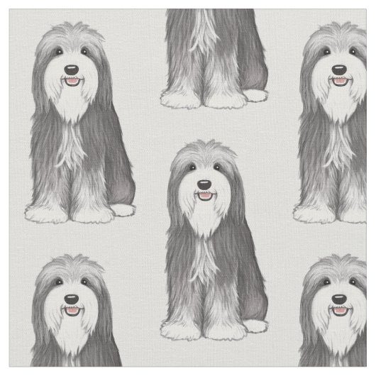 Bärtiges Collie-Cartoon-Hundemuster Stoff (Nahaufnahme)
