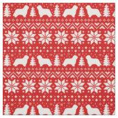Bärtiges Collie-Silhouette-Weihnachtsmuster-Rot Stoff (Muster)