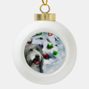 Bärtiges Collie-Weihnachten Keramik Kugel-Ornament