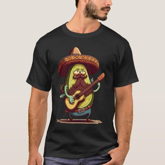 Bartmann-Meme Bärtiger Avocado spielt Gitarre 2 T-Shirt (Vorderseite)