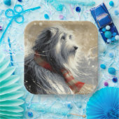 Bartollie mit gestreiftem Winterskarf Pappteller (Party)