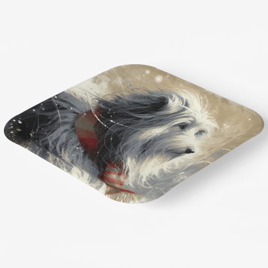 Bartollie mit gestreiftem Winterskarf Pappteller (Gewinkelt)