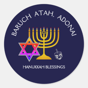 BARUCH ATAH ADONAI   Hanukkah Blessings Runder Aufkleber