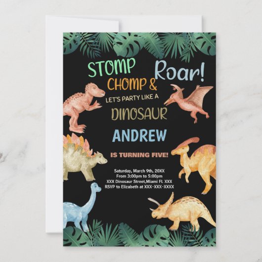 Barwon Black Glitzer Dinosaur Birthday Einladungen (Vorderseite)