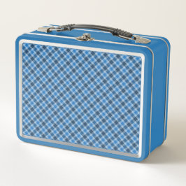 Bas Blau/Babyblau Gingham-Diagonal-Kariert Metall Brotdose