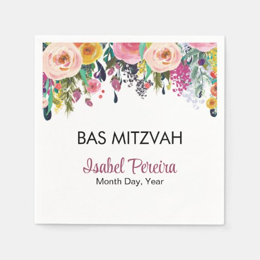 Bas Mitzvah Floral Napkins Personalisiert Serviette (Vorderseite)