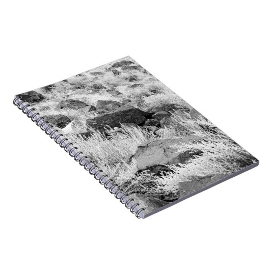 Basalt Lava Felsen in Wüste, Schwarz und Weiß Foto Notizblock (Rechte Seite)