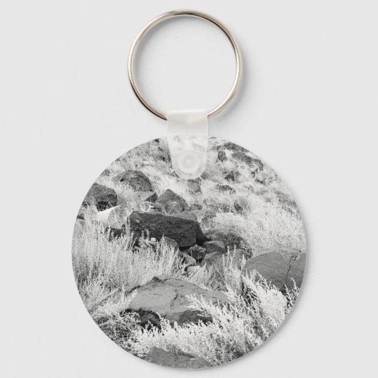 Basalt Lava Felsen in Wüste, Schwarz und Weiß Foto Schlüsselanhänger (Vorderseite)