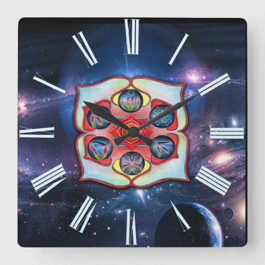 Base Chakra Quadratische Wanduhr (Vorderseite)
