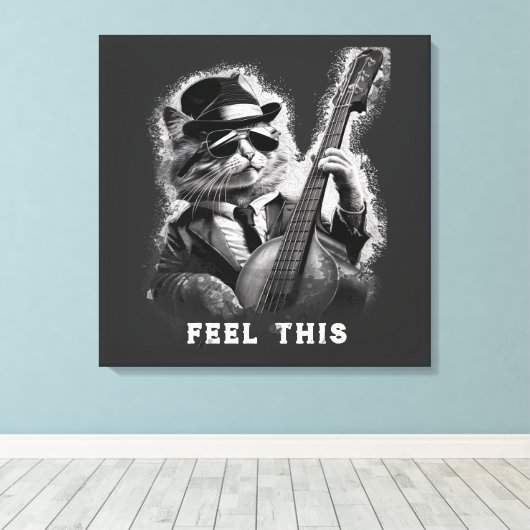 *~* Base Guitar CAT AP91 Stretched Canvas Print Leinwanddruck (Insitu (Holzboden))