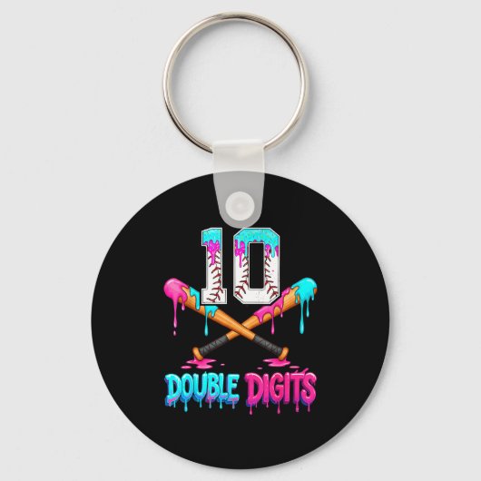 Baseball 10 Year Old Ice Cream Drip 10th Bday Doub Schlüsselanhänger (Vorderseite)