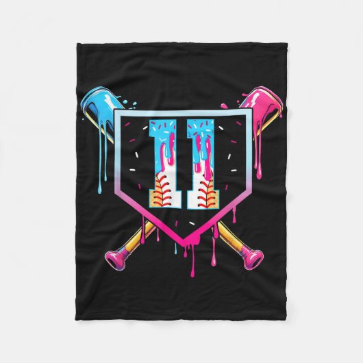 Baseball 11 Year Old Ice Cream Drip 11th Birthday Fleecedecke (Vorderseite)