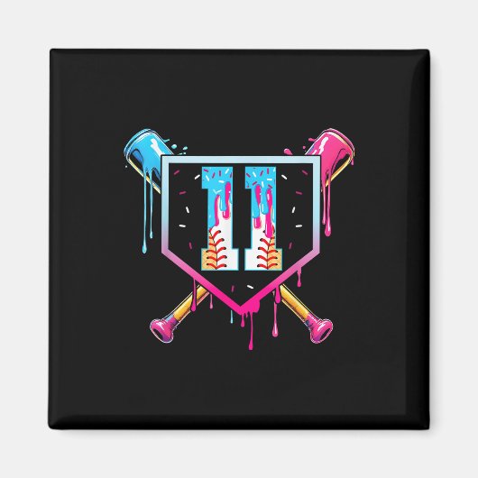 Baseball 11 Year Old Ice Cream Drip 11th Birthday  Magnet (Vorne)