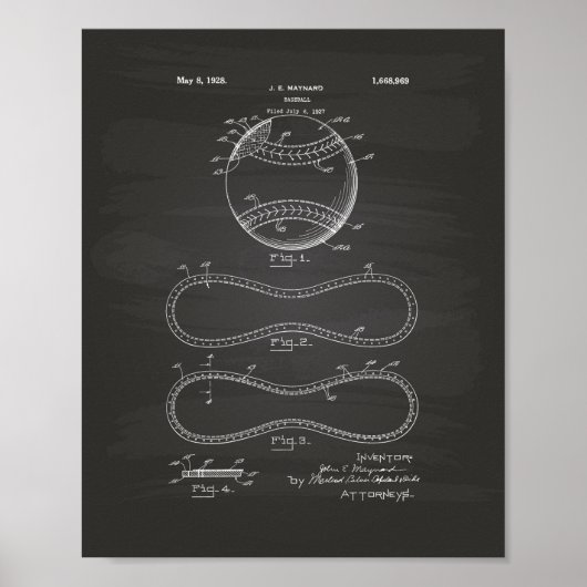 Baseball 1928 Patent Art - Chalkboard Poster (Vorne)