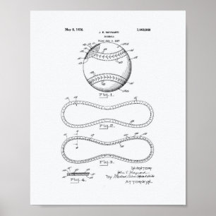Baseball 1928 Patent Art - Weißes Papier Poster