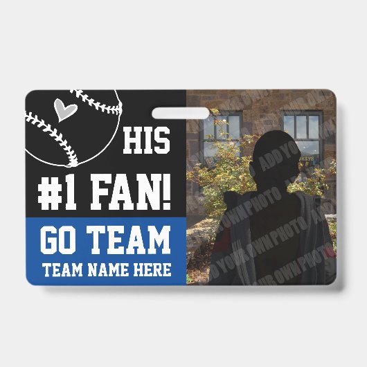 Baseball #1 Fanteam Name und Player Blue Ausweis (Front)