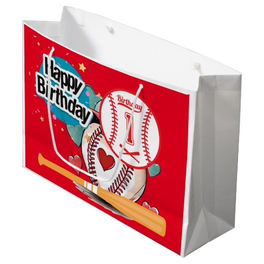 Baseball 1. Geburtstag Große Geschenktüte (Vorderseite Schrägansicht)
