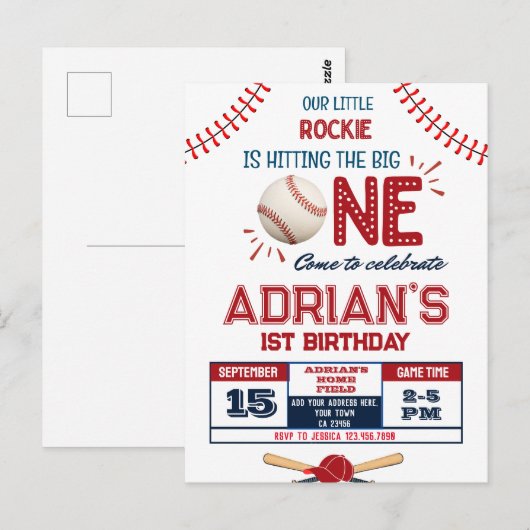 Baseball 1. Geburtstag Junge Postkarte (Vorne/Hinten)