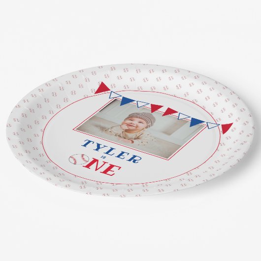 Baseball 1. Geburtstag Party Foto Pappteller (Schrägansicht)