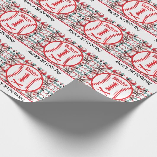 Baseball 1. Geburtstag Party Geschenkpapier (Ecke)