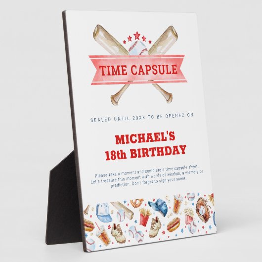 Baseball 1. Geburtstag Zeitkapsel Zeichen Fotoplatte (Seite)