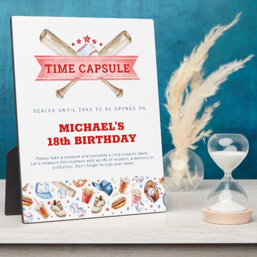 Baseball 1. Geburtstag Zeitkapsel Zeichen Fotoplatte (Seite)