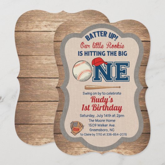 Baseball 1. Geburtstagseinladung Einladung (Vorne/Hinten)
