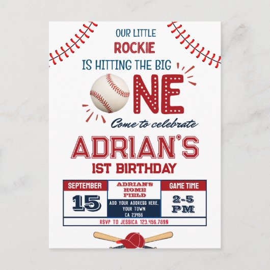 Baseball-1. Geburtstagsjunge Postkarte (Vorderseite)