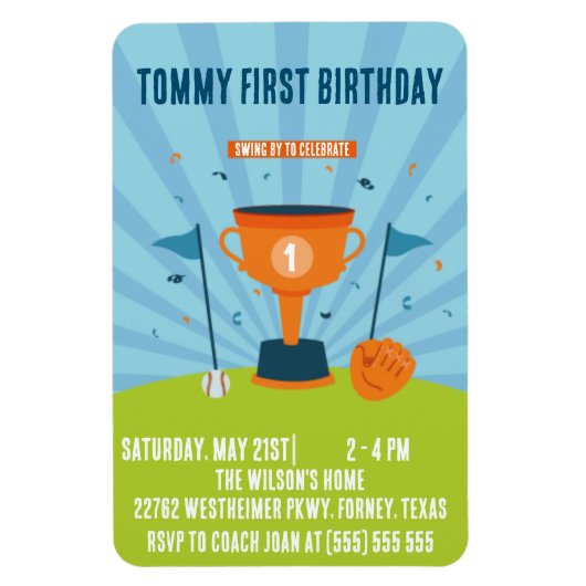 Baseball 1. Geburtstagssportthema Magnet (Vertikal)