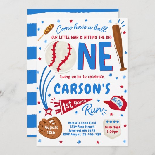 Baseball 1. Zuhause Run Birthday Party Einladung (Vorne/Hinten)